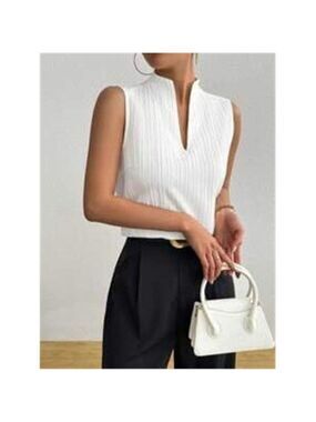 Women's Deep V Neck Sleeveless Work White Tops Ta Tops Blouses Business Casual